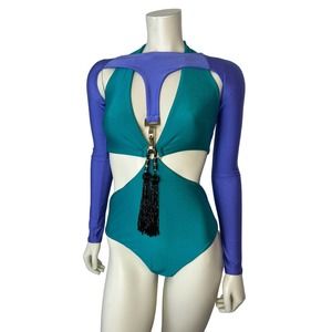 NEW Seben Kocibey One Piece Swimsuit M Tennin Lilac Buckle Harness Colorblock